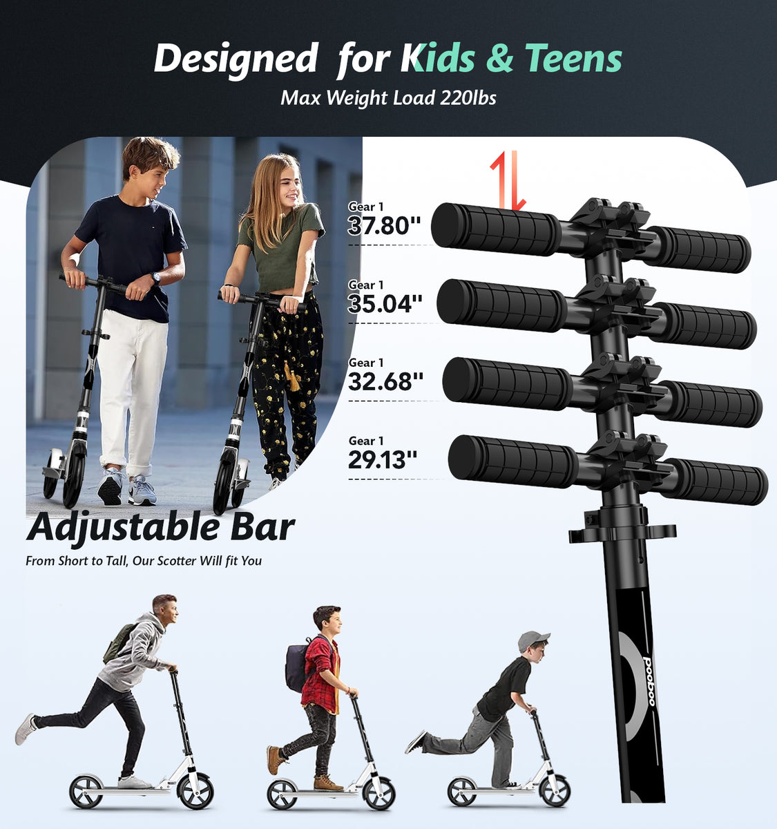 pooboo Foldable Scooter-7.9IN Big Wheels for Kid, Teens & Adults