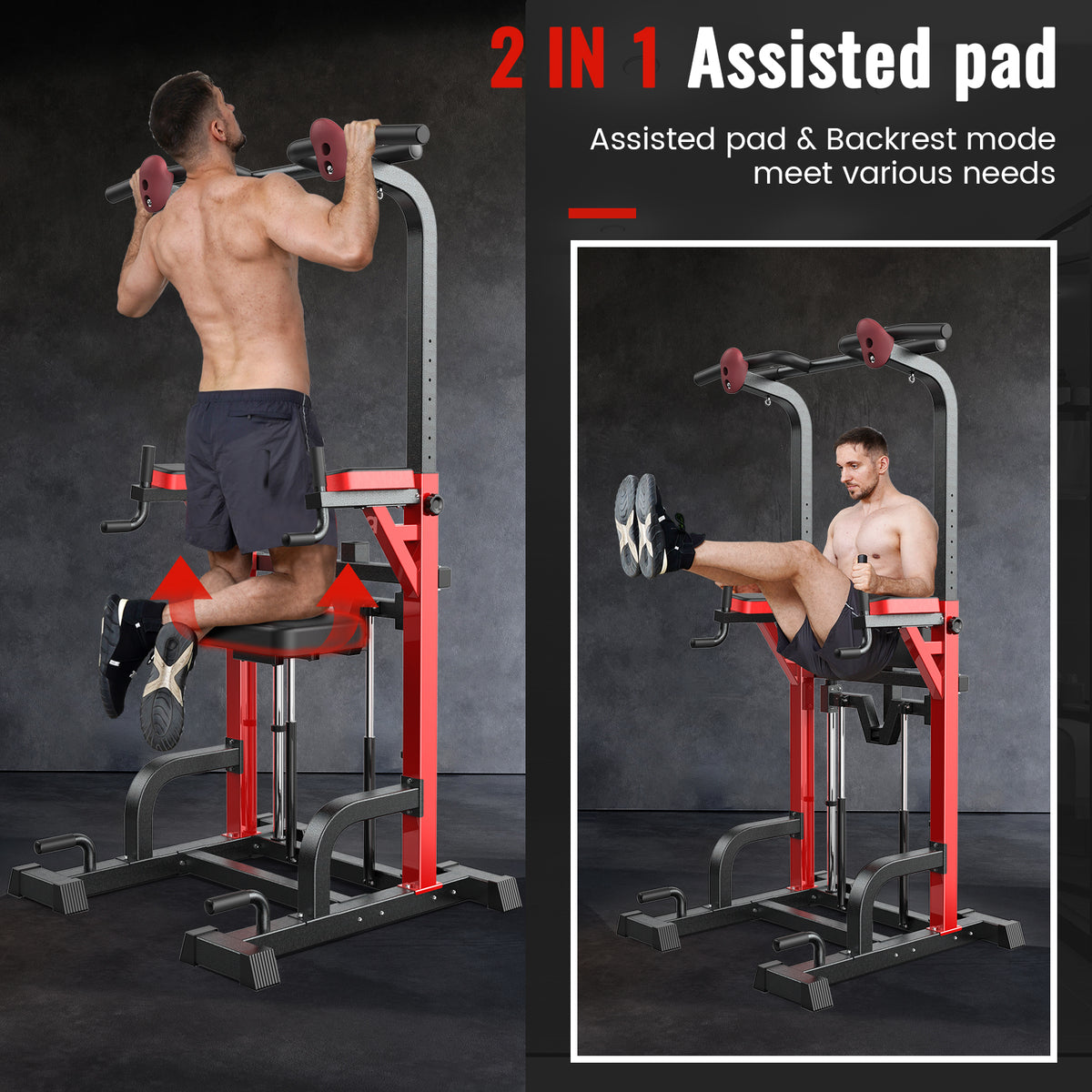 Tour De Traction Pooboo – Hauteur Réglable 181-239 Cm, 11 Niveaux, Dossier 7 Positions, Pour Tractions, Dips, Pompes