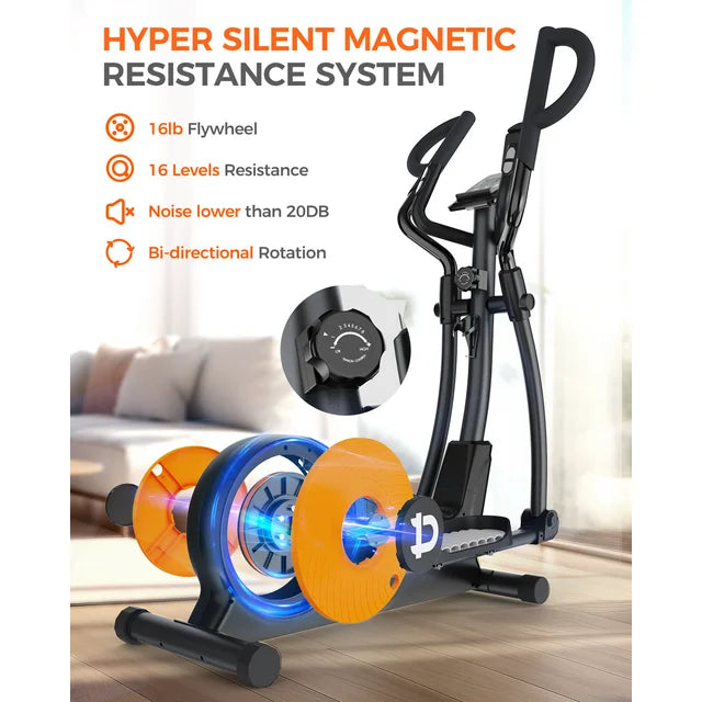 Pooboo Silent Magnetic Elliptical Bike Stationary Exercise Machine for Home Gym Cardio Workout 350lb