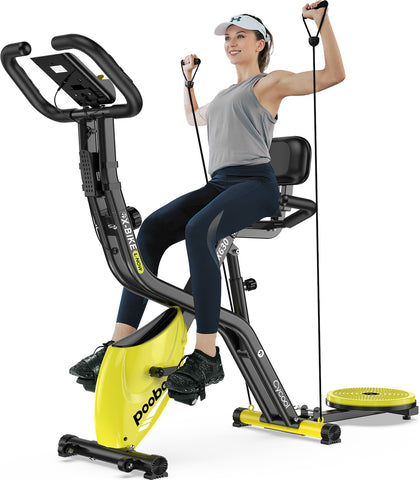 NEW Foldable 3-IN-1 Magnetic Exercise Bike W/ Twister Board & Arm Resistance Bands