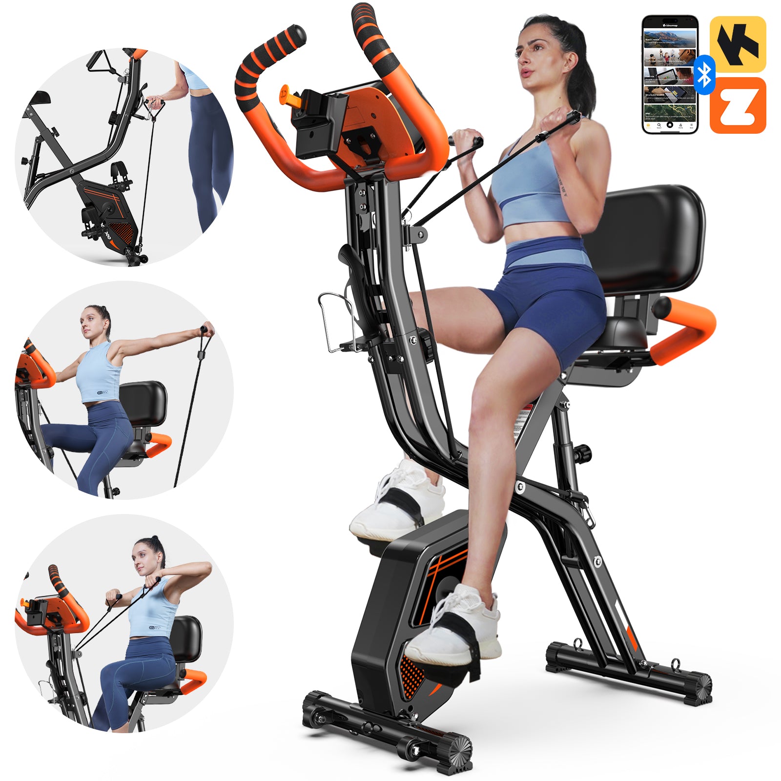 Folding Magnetic Upright Bike W/ Dumbbell & Arm Resistance Bands