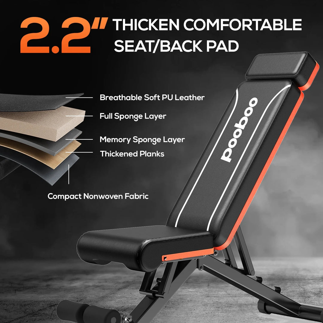Pooboo Newest Foldable Weight Bench Adjustable Training
