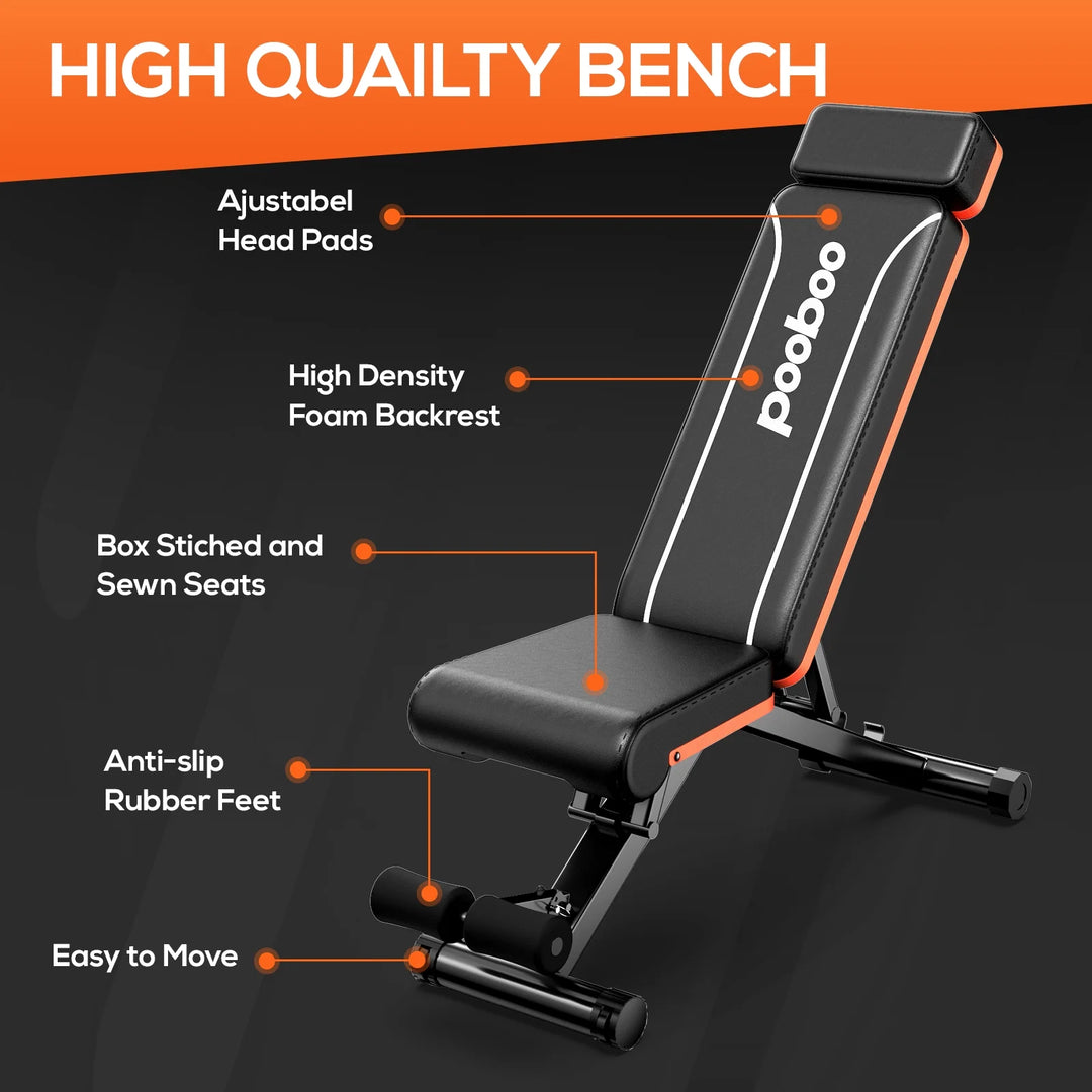 Pooboo Newest Foldable Weight Bench Adjustable Training