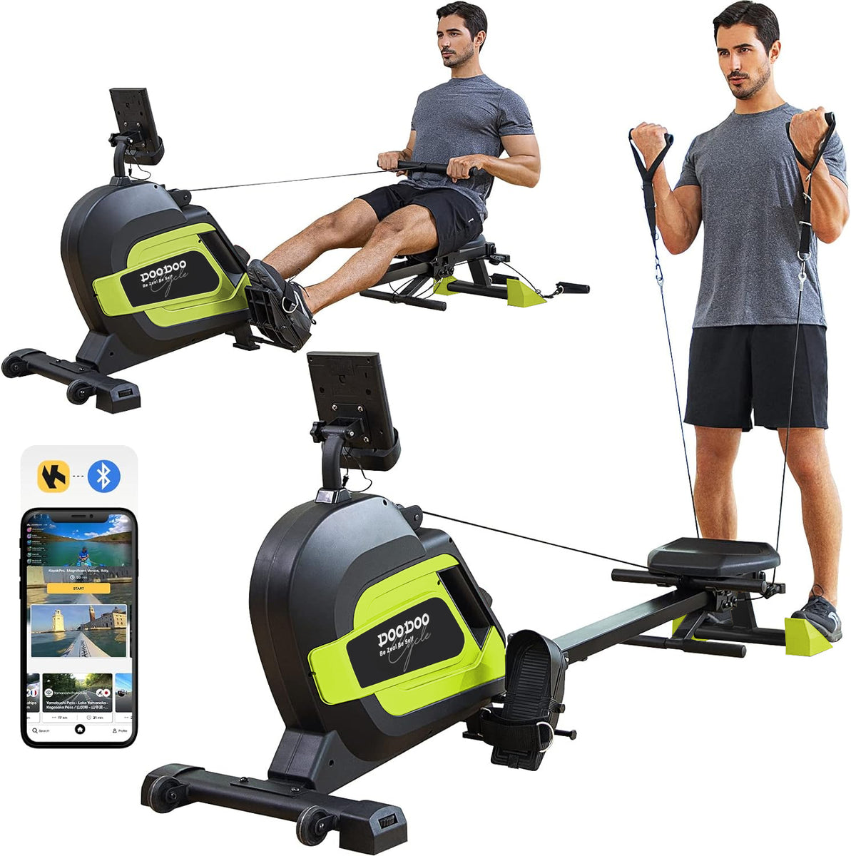 Pooboo Build-in Bluetooth 4in1 Magnetic Rowing Machines Rower Foldable ...