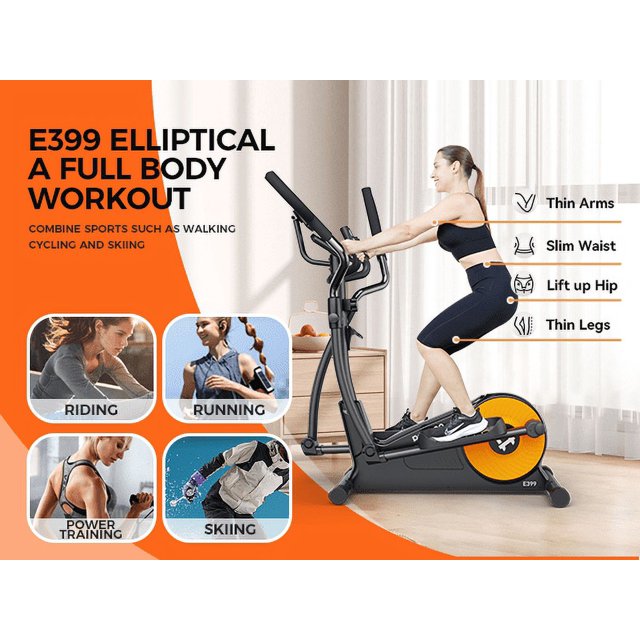 Pooboo Silent Magnetic Elliptical Bike Stationary Exercise Machine for Home Gym Cardio Workout 350lb