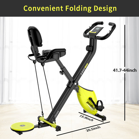 NEW Foldable 3-IN-1 Magnetic Exercise Bike W/ Twister Board & Arm Resistance Bands