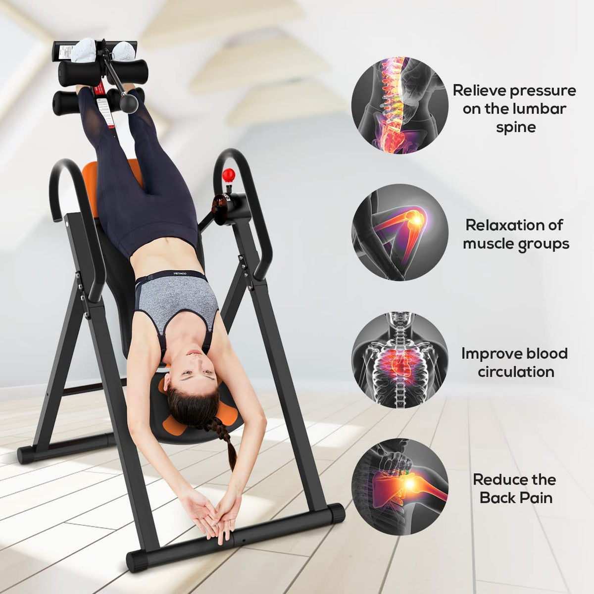 pooboo Inversion Table for Back Pain Relief Heavy Duty Foldable Back S ...