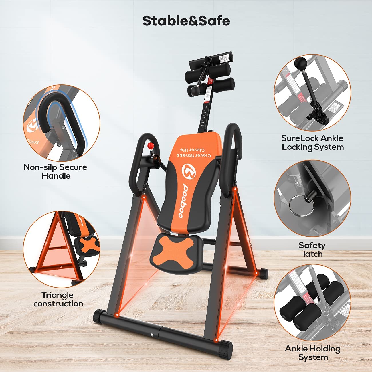 pooboo Inversion Table for Back Pain Relief Heavy Duty Foldable Back S ...
